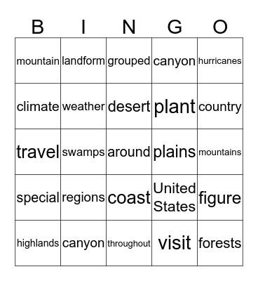 LBD L  Regions from Coast to Coast Bingo Card