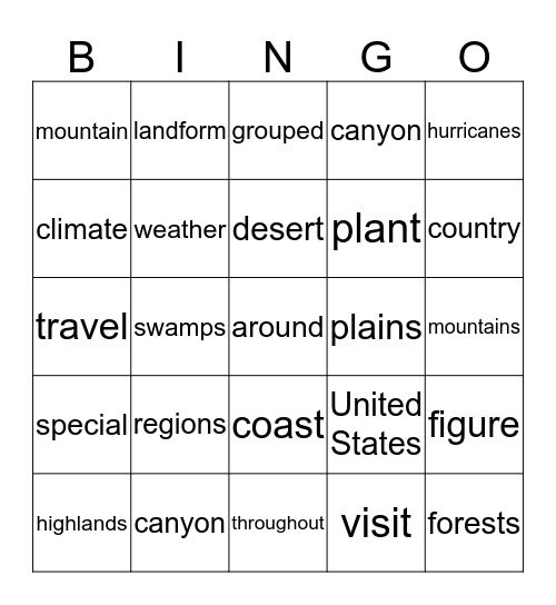 LBD L  Regions from Coast to Coast Bingo Card