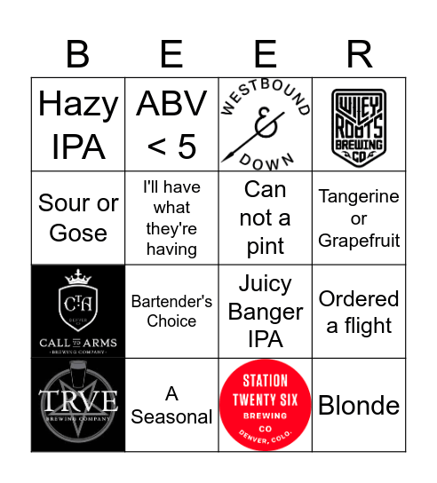 Colorado Craft Beer BINGO Card