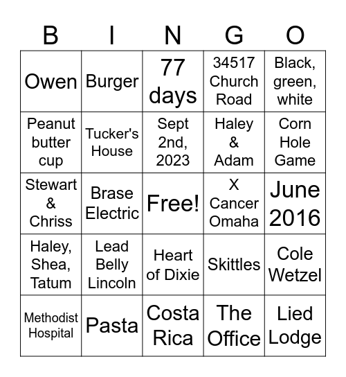 Tucker and Harper Bingo Card