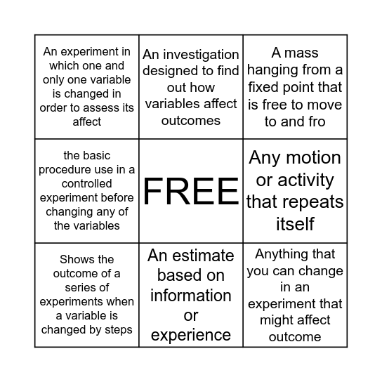 VARIABLES BINGO Card