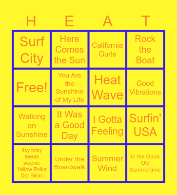 Summer Songs Bingo Card