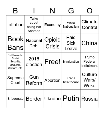 Town Hall Bingo Card