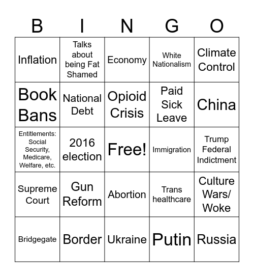 Town Hall Bingo Card