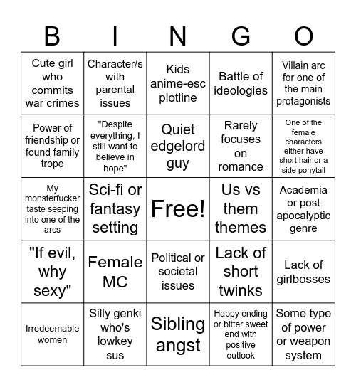 Zera story bingo Card