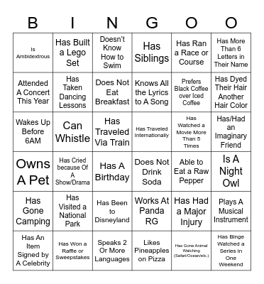 Panda BINGOO Bingo Card