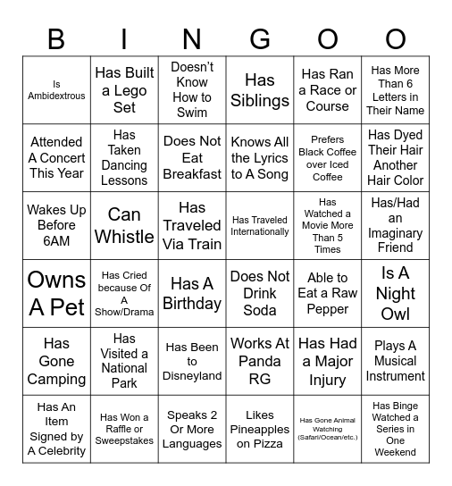 Panda BINGOO Bingo Card