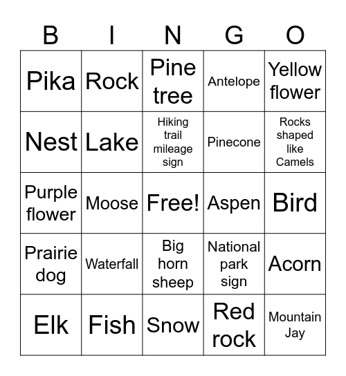 Colorado Bingo Card