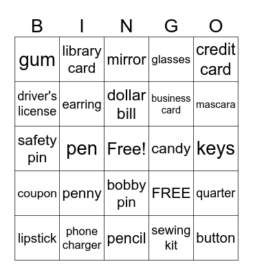 Handbag Bingo Card