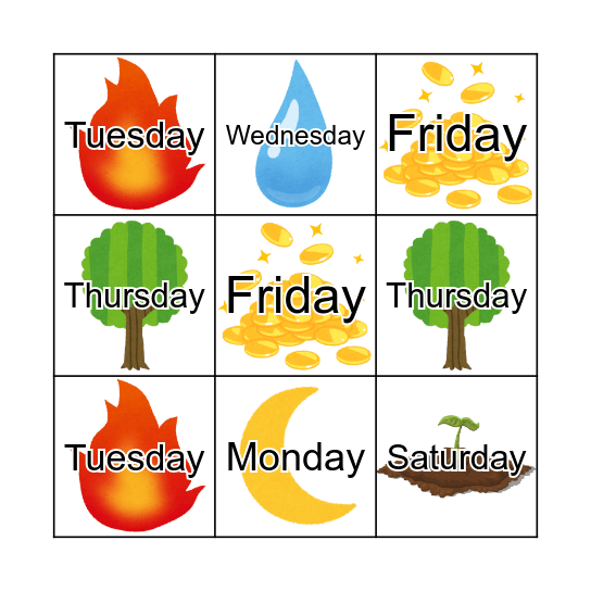 Days of the Week BINGO Card