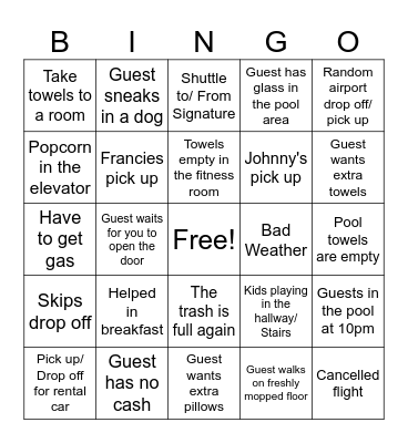 Shuttle Bingo Card