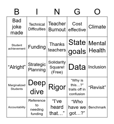 School Board Bingo Card
