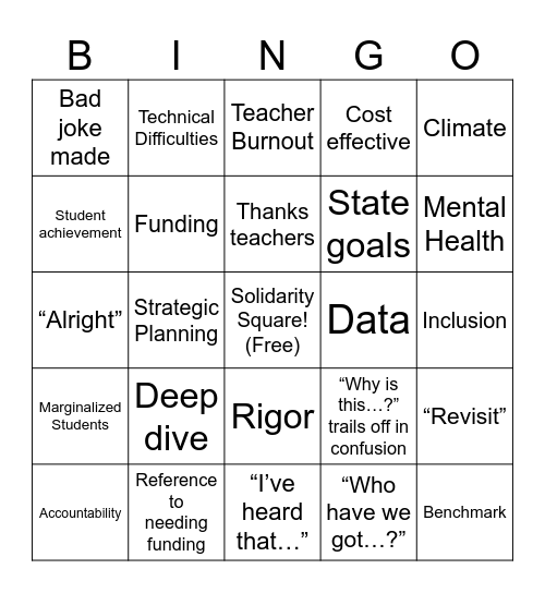 School Board Bingo Card
