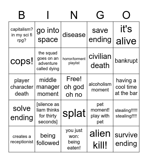 mothership Bingo Card