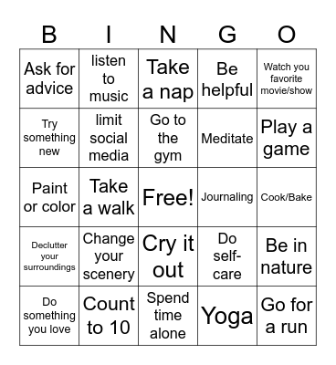 Healthy coping skills Bingo Card