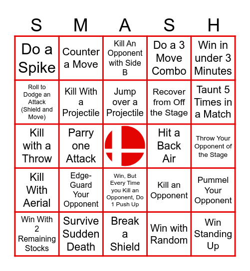 Smash Bros Beginner Bingo Card