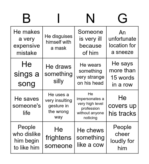 Mr Bean Movie Bingo Card