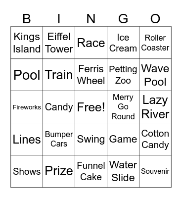 ASL Kings Island Vocabulary Bingo Card