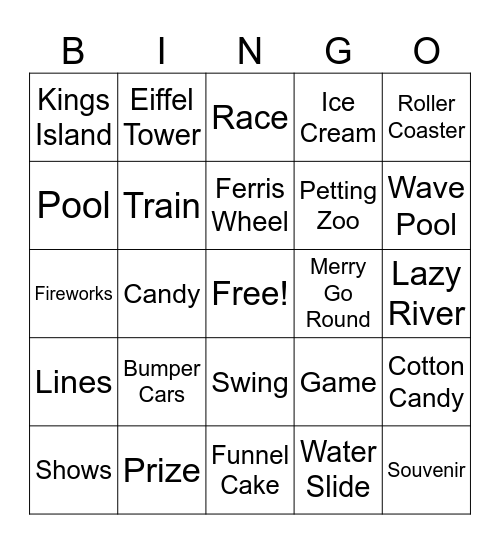 ASL Kings Island Vocabulary Bingo Card