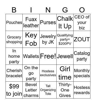 Thirty-One Bingo Card