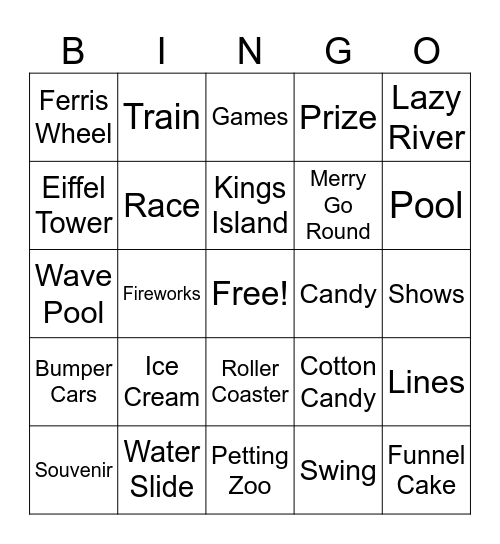 Kings Island ASL Vocabulary Bingo Card