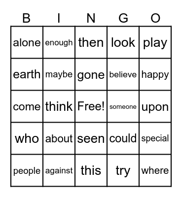 High Frequency Words Grade 1 Bingo Card