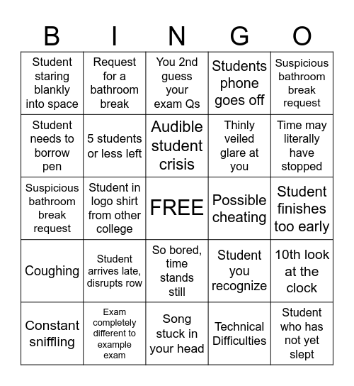 FINAL EXAM BINGO! Bingo Card