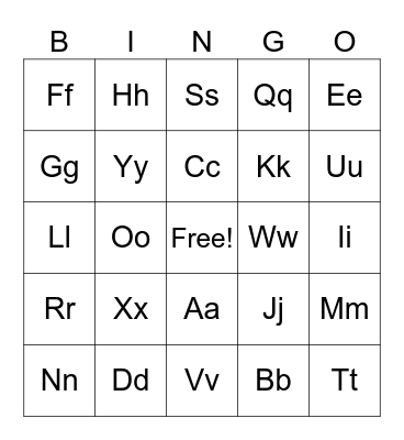 ASL Alphabet Bingo Card