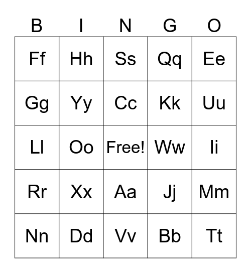 ASL Alphabet Bingo Card