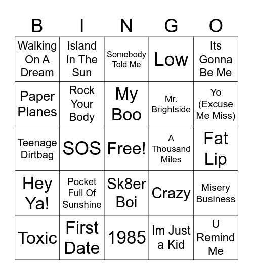 2000s Bingo Card