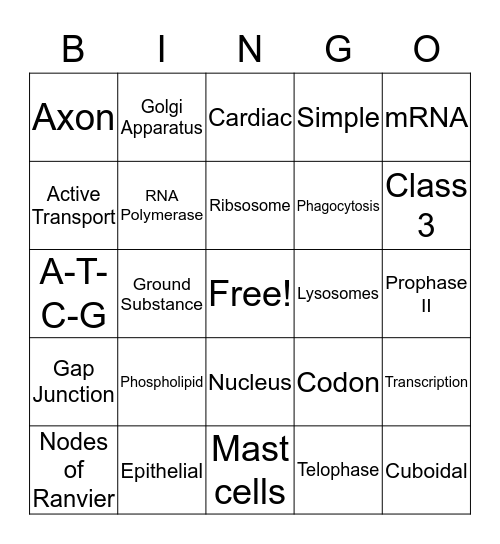 Mighty Mitochondria Bingo Card