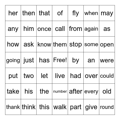 Sight Words 1st Grade Bingo Card