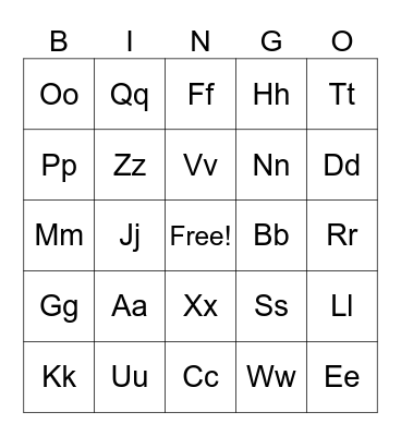 ASL Alphabet Bingo Card