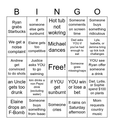 Castle Bingo Card