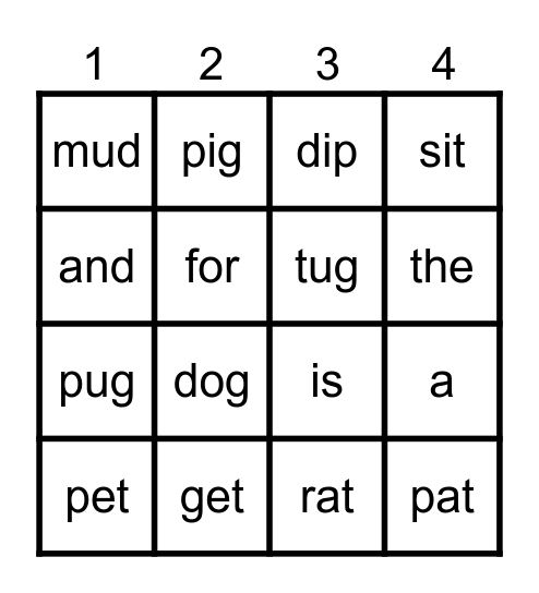 'A Pet' Bingo Card
