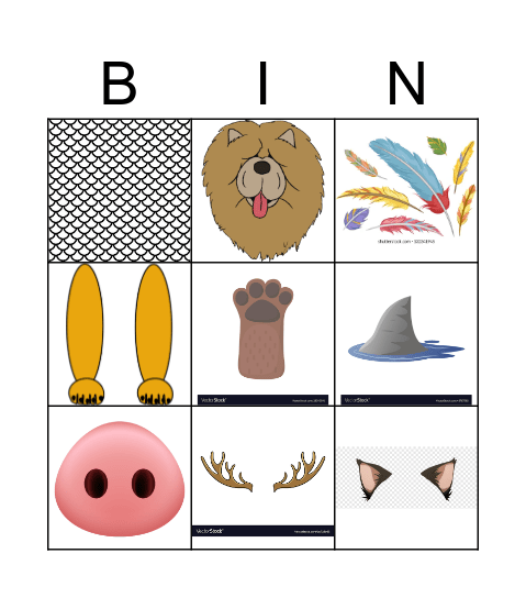 Animal Body Parts Bingo Card