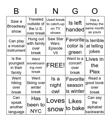 Find Someone in Our Class Who... Bingo Card