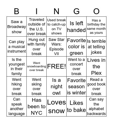 Find Someone in Our Class Who... Bingo Card
