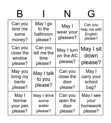May I Bingo Card