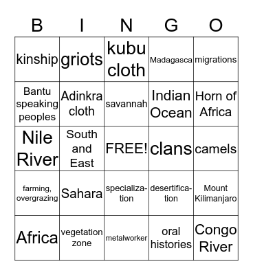 Ancient Africa-Section 1 Bingo Card