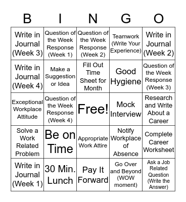 Career Bingo Card