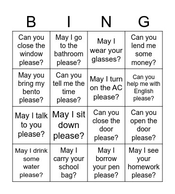 May I Bingo Card