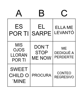 Bingo Musical Bingo Card