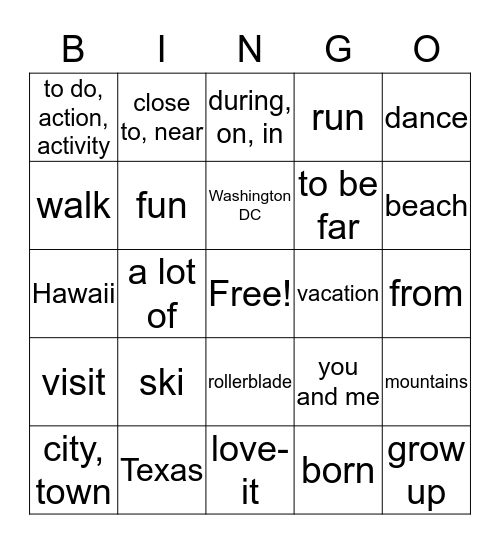 ASL BINGO! Places and Activities Bingo Card