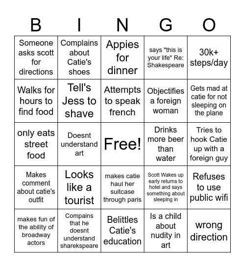 Scott's Behaviours! Bingo Card