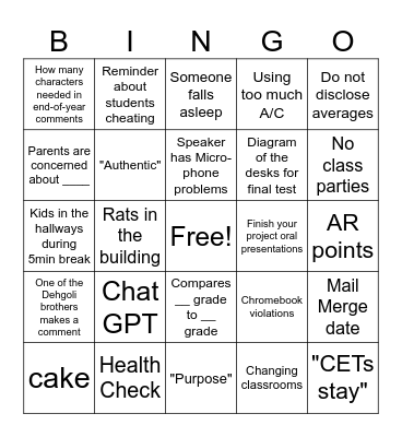 Untitled Bingo Card