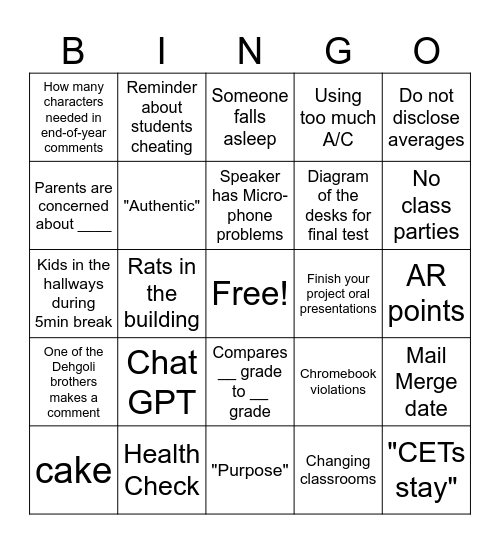 Untitled Bingo Card