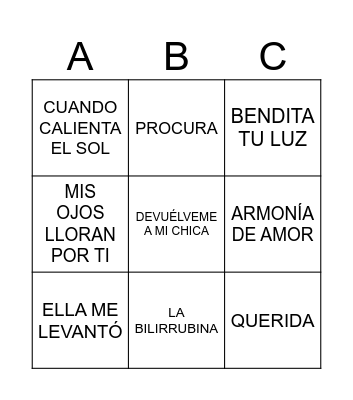 Bingo Musical Bingo Card