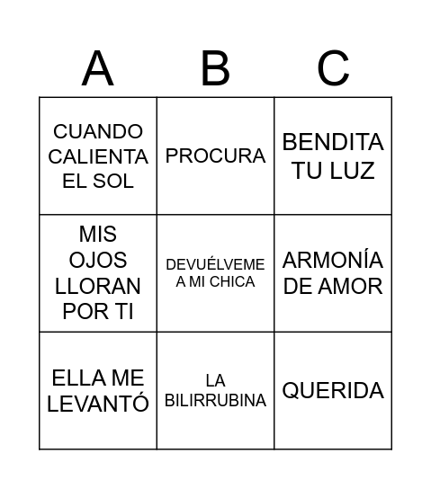 Bingo Musical Bingo Card