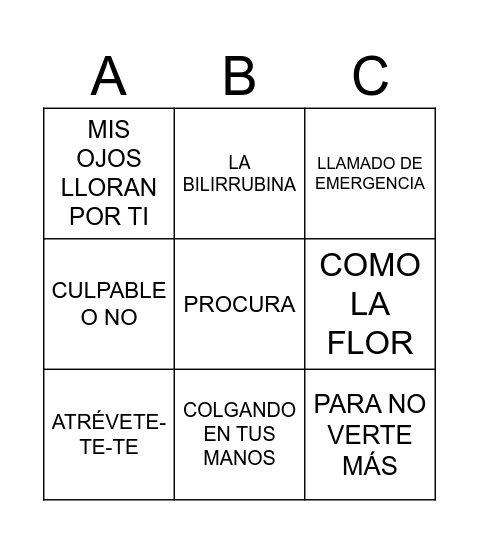 Bingo Musical Bingo Card